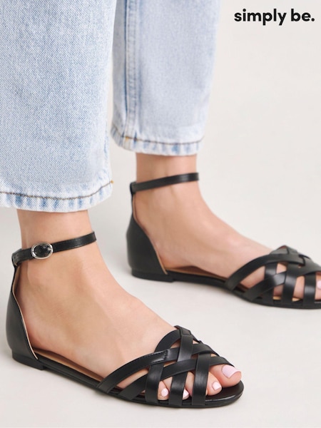 Negru - Simply Be Extra Extra lat Laser Cut Out Încălțăminte cu vârful deschis Ballerinas (B58666) | 114 LEI
