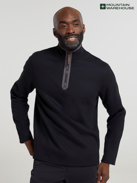 Mountain Warehouse Black Mens Beta Contrast Zip-Neck T-Shirt (B58667) | 173 QAR