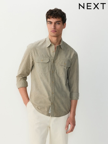 Neutral Stripe Cotton Long Sleeve 100% Cotton Shirt (B58683) | R$ 365