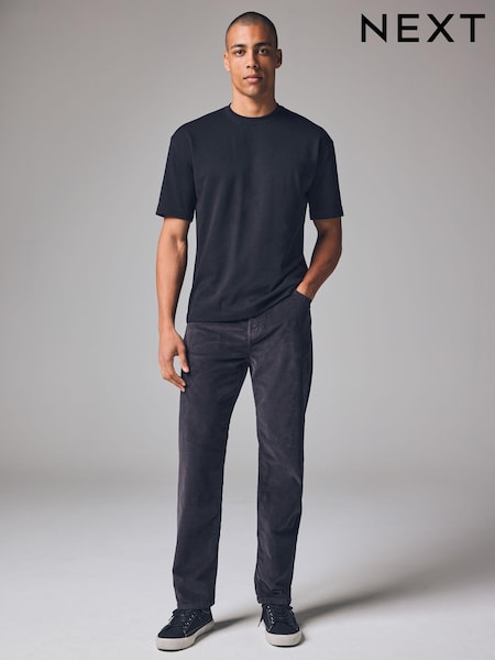 Black Washed Regular Fit Corduroy 5 Pocket Trousers (B58693) | $28