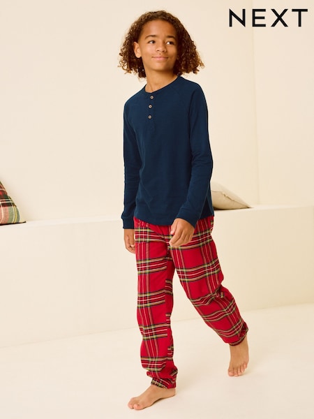 Navy/Red Matching Family Kids Christmas Flannel 100% Cotton Pyjamas (3-16yrs) (B58744) | €10 - €12.50