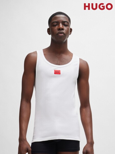HUGO White Regular-Fit Vest in Stretch Fabric With Red Logo (B58749) | 74 SAR