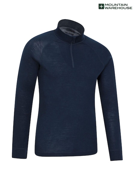 Mountain Warehouse Blue Mens Merino Quarter Zip Thermal Top (B58929) | AED280