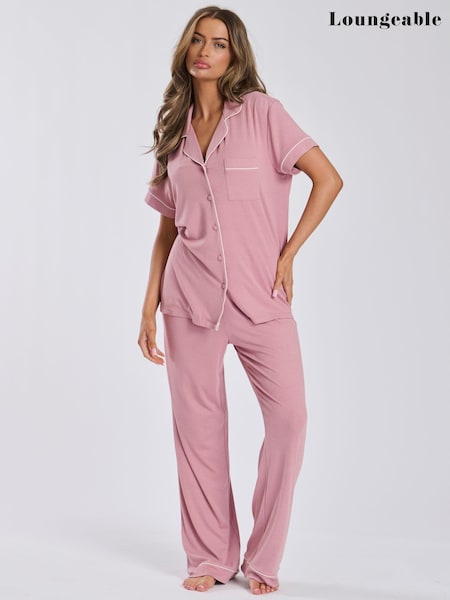 Loungeable Pink Short Sleeve and Long Bottom Traditional Pyjama Set (B58969) | € 50
