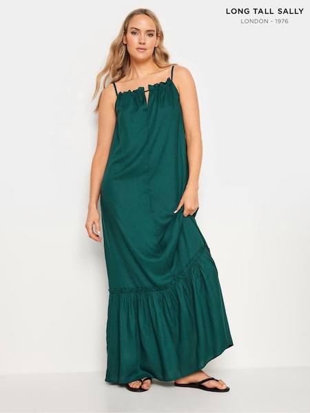 Long Tall Sally Green Maxi Halter Ruched Neck Dress (B58998) | $51