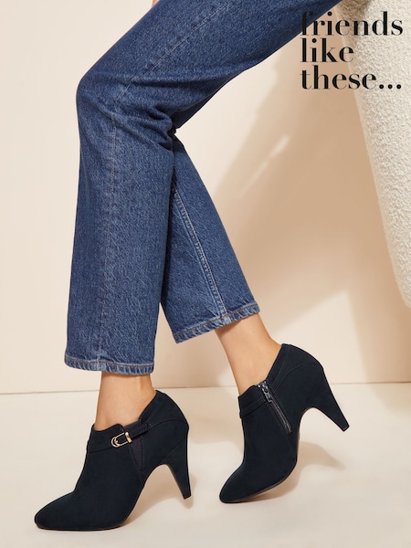 Friends Like These Navy Blue Standard Fit Mid Heeled Zip Buckle Shoe Boot (B59107) | AED107