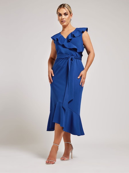 Yours Curve Blue Ruffle Wrap Dress (B59115) | 131 QAR