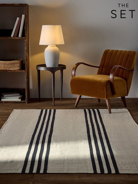 The Set Cotton Stripe Woven Herringbone Flatweave Rug
