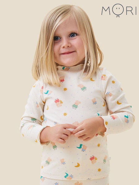 MORI Cream Cotton and Bamboo Ribbed Peppa Pig Print Long Sleeve Top (B59230) | €28 - €30