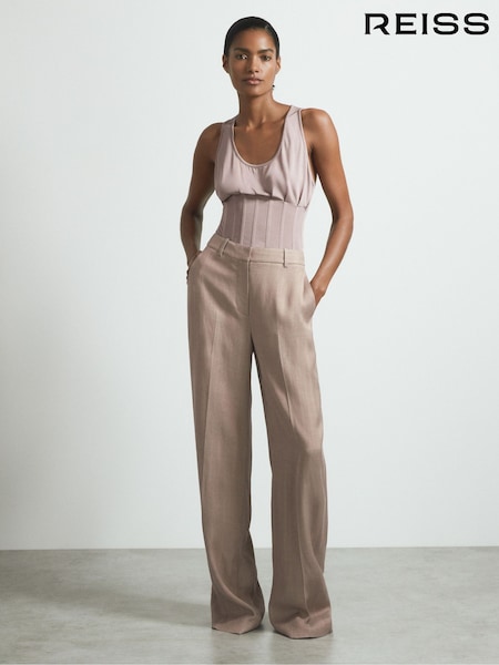Reiss Pink Rosa Atelier Tailored Wide Leg Suit Trousers With Linen (B59238) | €388