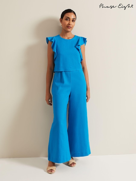 Phase Eight Blue Petite Aubrey Linen Blend Frill Jumpsuit (B59275) | €63