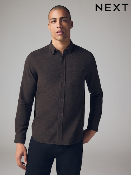 Brown Brushed Texture 100% Cotton Long Sleeve Shirt (B59328) | €16