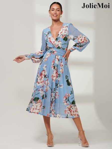 Jolie Moi Floral Wrap Front Mesh Dress (B59331) | €45