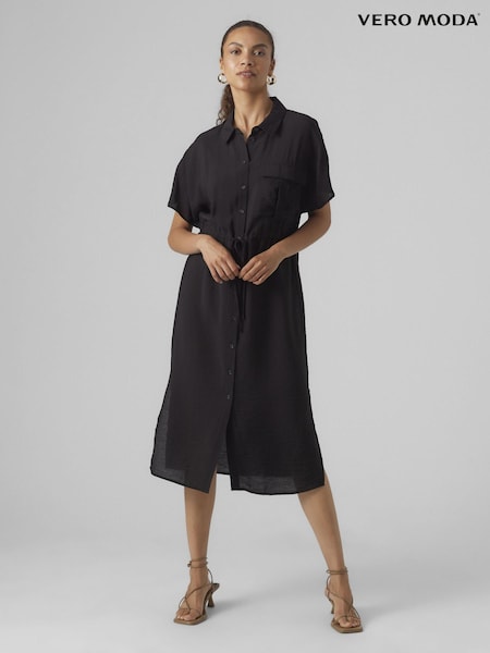 Negru - Rochie midi tip cămașă cu buzunare Vero Moda Utility (B59332) | 158 LEI