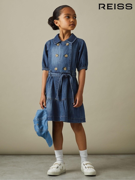 Reiss Blue Marina 4-9 yrs Denim Puff Sleeve Belted Dress (B59389) | €30