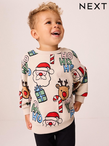 Ecru Cream All Over Print Christmas Sweatshirt And Leggings Set (3mths-7yrs) (B59402) | AED42 - AED56