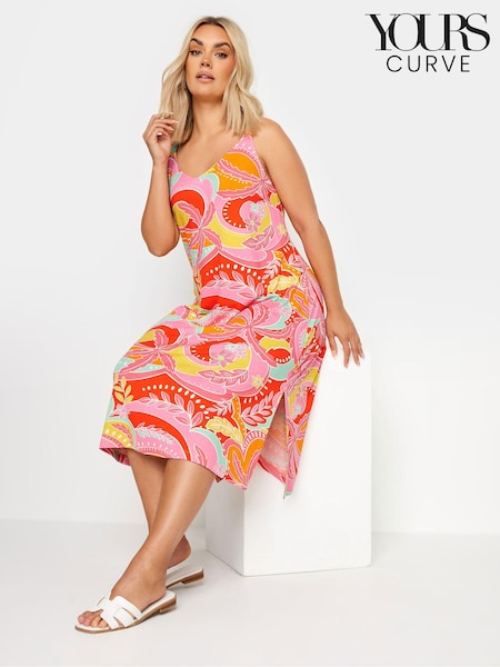 Yours Curve Pink Shirred Strappy Throw On Beach Dress (B59550) | €36