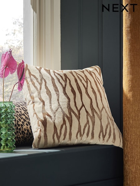 Champagne Gold Faux Zebra Print Velvet Cushion (B59619) | $41