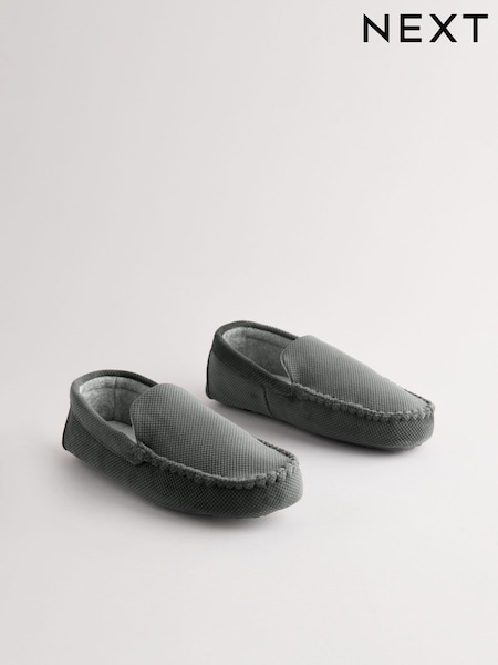 Grey Textured Moccasin Slippers (B59649) | €28