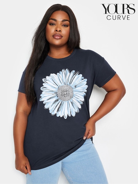 Yours Curve Blue 'West Coast' Slogan T-Shirt (B59658) | €25