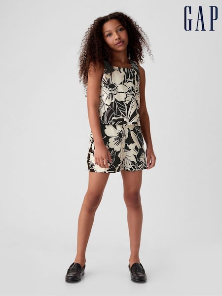 Gap Black/White Floral Linen Cotton Square Neck Tank Top (4-13yrs) (B59687) | €11.50