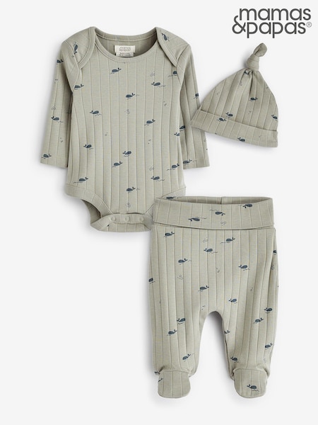 Mamas & Papas Grey 100% Cotton Whale Print All In One Set 3 Piece (B59815) | 160 zł
