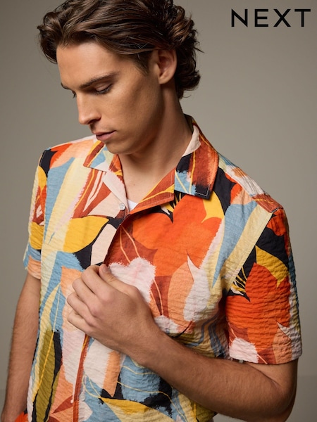 Multicolore - Floral Print Textured Short Sleeve Shirt (B59867) | 127 LEI