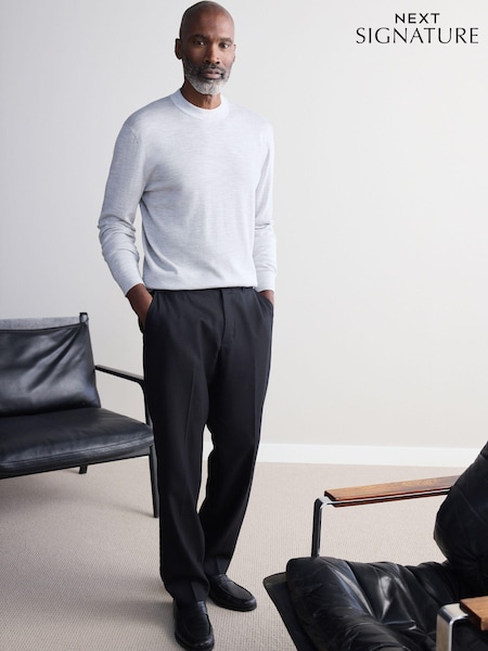 Light Grey Regular Fit Signature 100% Merino Wool Crew Jumper (B59974) | €20