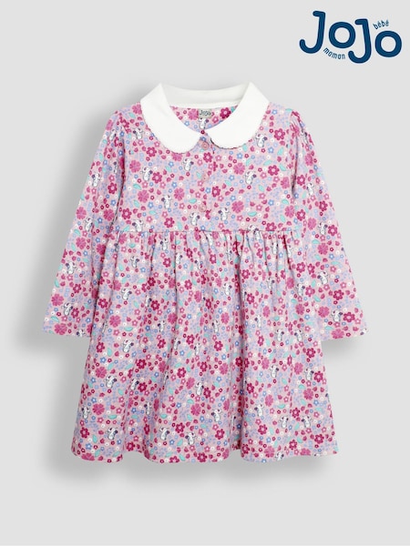 JoJo Maman Bébé Pink Mouse Floral Peter Pan Dress (B60088) | €39