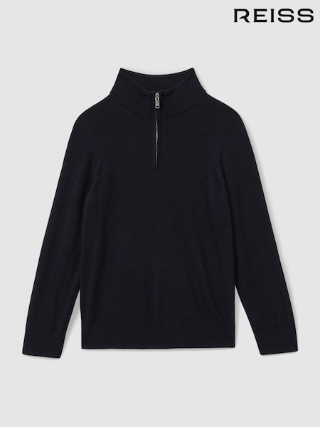 Reiss Navy Blackhall 13-14 yrs Merino Wool Half-Zip Funnel Neck Jumper (B60158) | €64