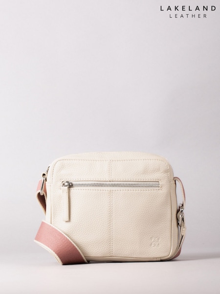 Lakeland Leather White Alston Boxy Leather Cross-Body Bag with Canvas Strap (B60220) | AED145