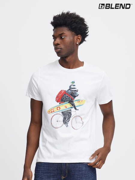 Blend White 100% Cotton Printed Short Sleeve T-Shirt (B60269) | €12