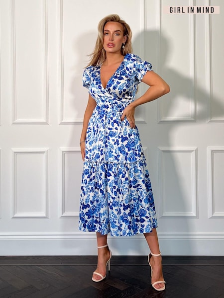 Синий - Girl In Mind Maya Wrap Tierred Midi Dress (B60303) | €26