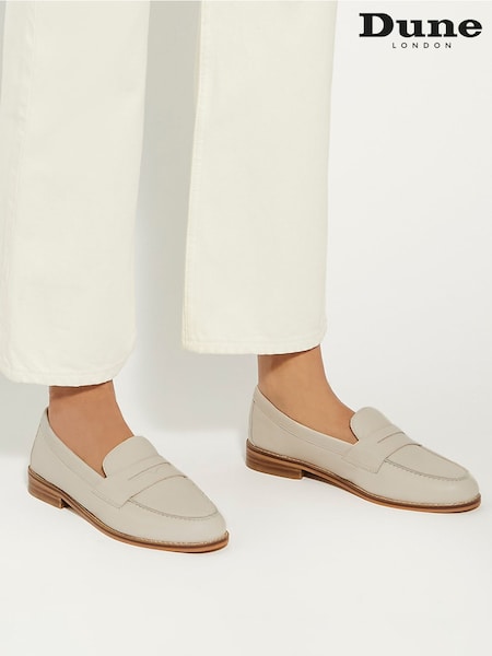 Dune London Cream Standard Fit Ginelli Flexi Sole Leather Penny Loafers (B60306) | €119
