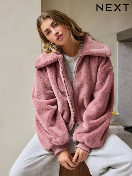 Roze - Faux Fur Zip Lounge Jacket (B60360) | € 32