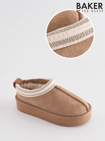 Baker by Ted Baker Girls Cosy Tan Brown Mule Slippers (B60372) | 142 LEI - 150 LEI