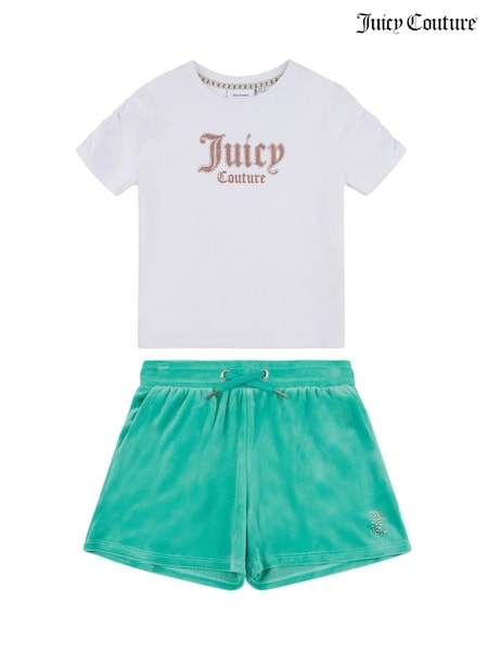Juicy Couture White Girls 100% Cotton Diamanté T-Shirt and Shorts Set (B60479) | AED379 - AED454