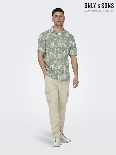 Only & Sons Green Printed Linen Resort Shirt (B60521) | €16