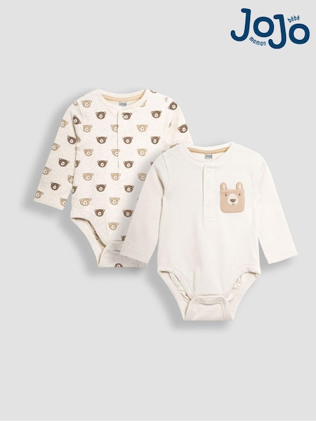 JoJo Maman Bébé Natural Printed Bear And Appliqué Pocket Bodies 2 Pack (B60562) | CA$63