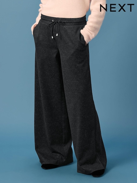 Musta Ruutu - Pinstripe Brushed Jersey Wide Leg Trousers (B60571) | €37
