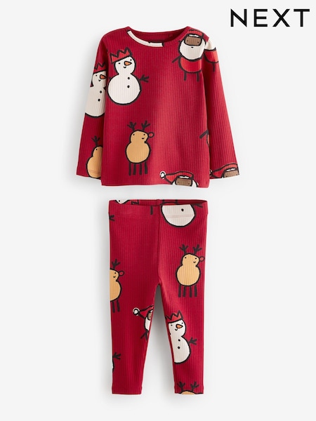 Red Santa Rib Long Sleeve Christmas Top and Leggings Set (3mths-7yrs) (B60582) | AED35 - AED49