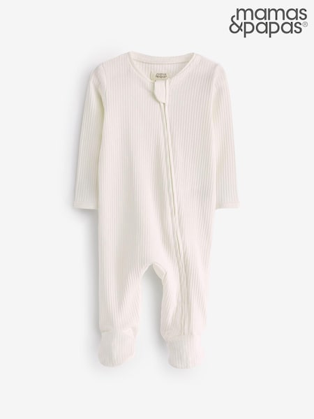 Mamas & Papas Rib White Zip Sleepsuit (B60593) | R$ 160