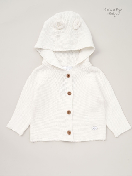 Rock-A-Bye Baby Boutique Hooded Bear 100% Cotton Knit White Cardigan (B60619) | AED105