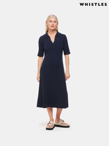 Whistles Petite Blue Knitted Ribbed Midi Dress (B60674) | 533 LEI