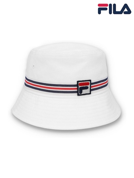 Fila White 100% Cotton Jojo Bucket Hat With Heritage Stripe Tape (B60743) | €18