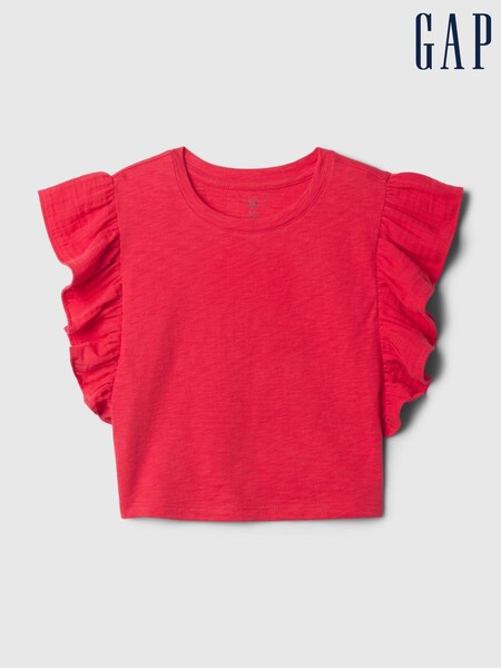 Gap Red Crinkle Cotton Print Ruffle Sleeve Baby Top (12mths-5yrs) (B60780) | €5.50