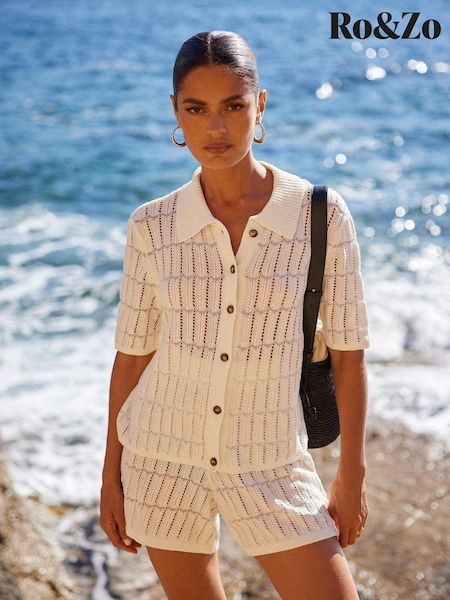 Ro&Zo White Open Stitch Knit Shorts With Linen (B60802) | €43.50