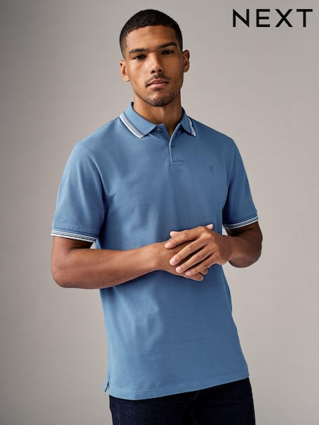 Mid Blue Regular Fit Short Sleeve Tipped Polo Shirt (B60903) | 99 QAR