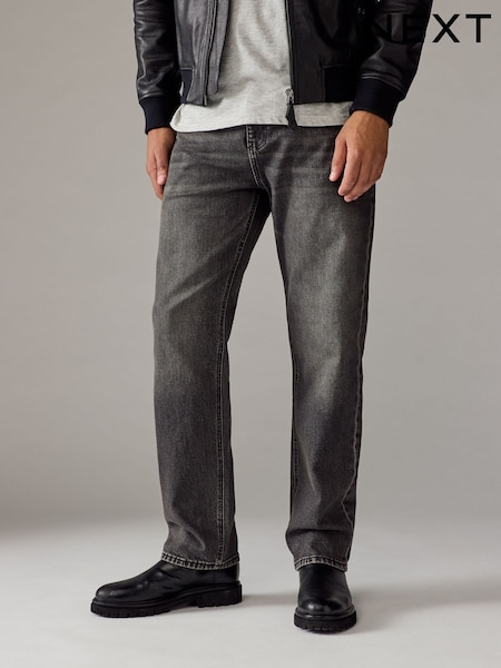 رمادي متوسط - قياس مستقيم - Vintage Wash Denim Jeans (B60911) | ‏131 د.إ.‏
