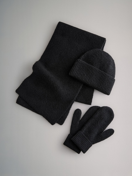 The Set Black 3 Piece Hat Scarf Mittens Gift Set with Wool (B60929) | €22